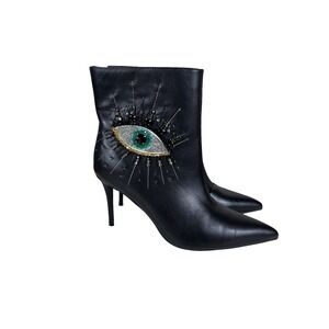 Kurt Geiger Belgravia Eye Black Leather Boot Stiletto Heel Women Size EU 40 US 9